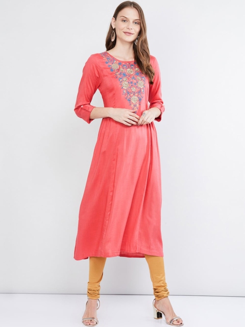 

max Women Pink Floral Embroidered Kurta