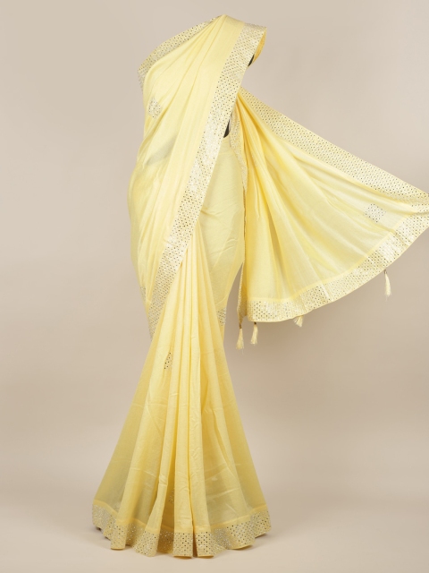 

Pothys Yellow Solid Jute Silk Saree