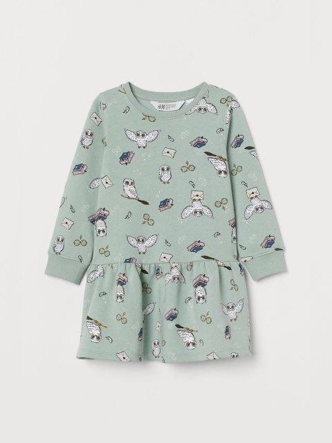 

H&M Girls Green Printed Sweatshirt Drop-waist Dress
