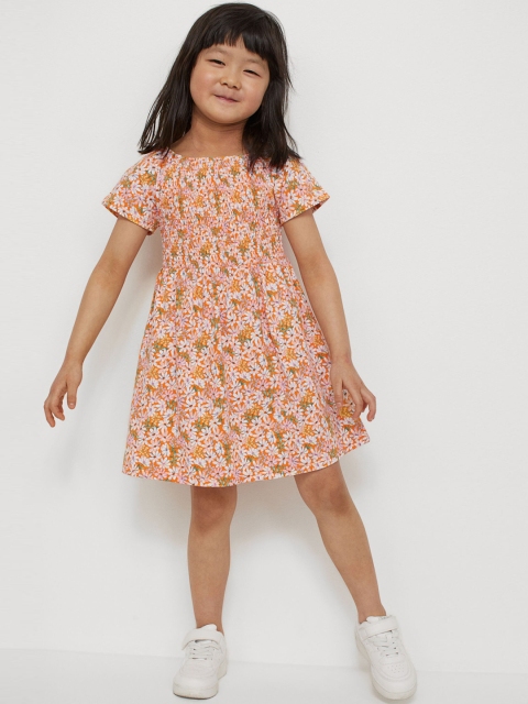 

H&M Girls Orange Printed Smocked Dress