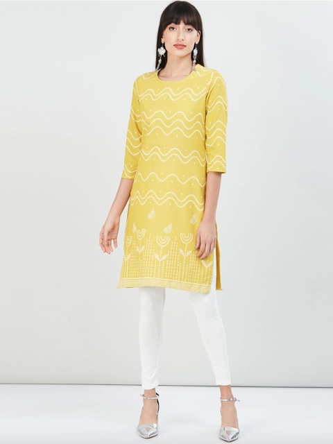 max Women Mustard Bandhani Printed Kurta