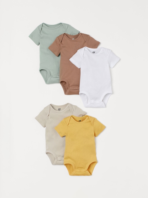 

H&M Boys 5-pack Multicolured Solid Bodysuits, Multi