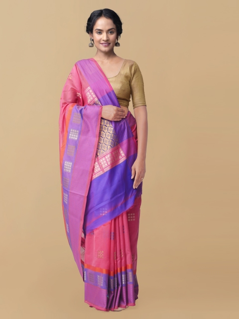 

Unnati Silks Pink Silk Cotton Woven Design Banarasi Saree