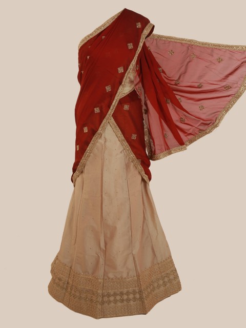 

Pothys Maroon & Beige Poly Chiffon Embellished Saree