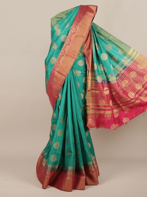 

Pothys Green & Red Jute Silk Woven Design Saree