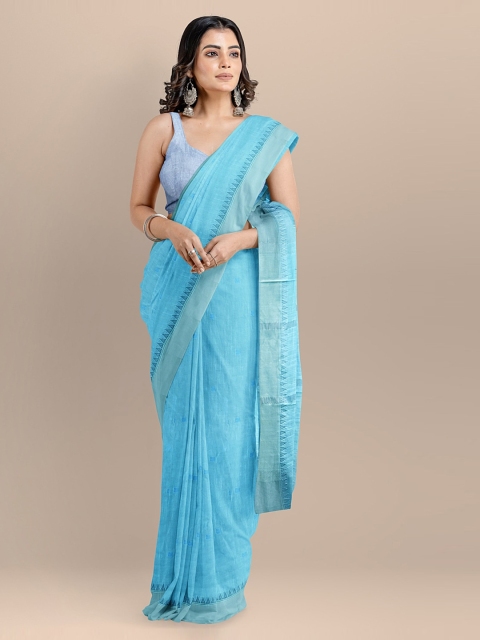 

BharatSthali Blue Pure Cotton Woven Design Maheshwari Saree