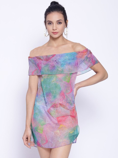

EROTISSCH Women Purple & Green Printed Cover-Up-Dress
