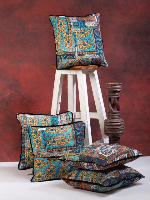 

I AM FOR YOU Blue & White Set of 5 Ethnic Motifs Square Cushion Covers