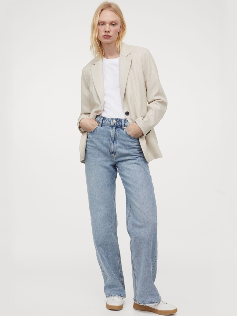 

H&M Women Beige Solid Fitted Jacket