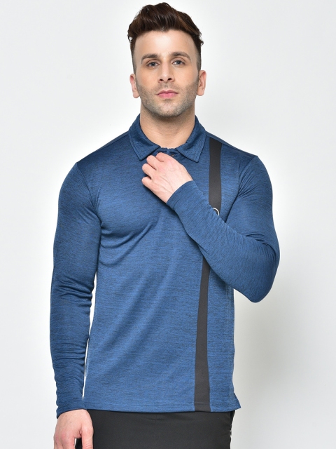 

Chkokko Men Blue Striped Dry Fit Polo Collar T-shirt