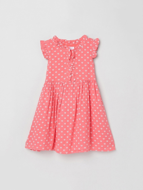 

max Girls Peach-Coloured & White Floral Printed Fit & Flare Dress