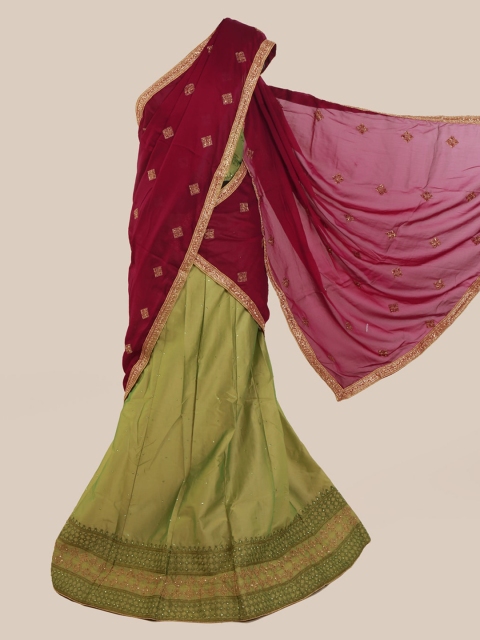 

Pothys Green & Magenta Poly Chiffon Embellished Saree