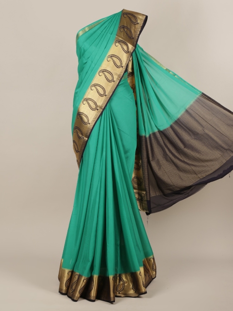 

Pothys Green & Gold-Toned Poly Chiffon Solid Saree