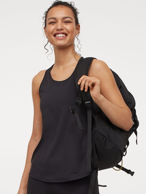 

H&M Women Black Solid Mesh Detail Sports Top