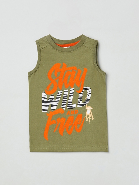 

max Boys Green Printed Round Neck Cotton Pure Cotton T-shirt
