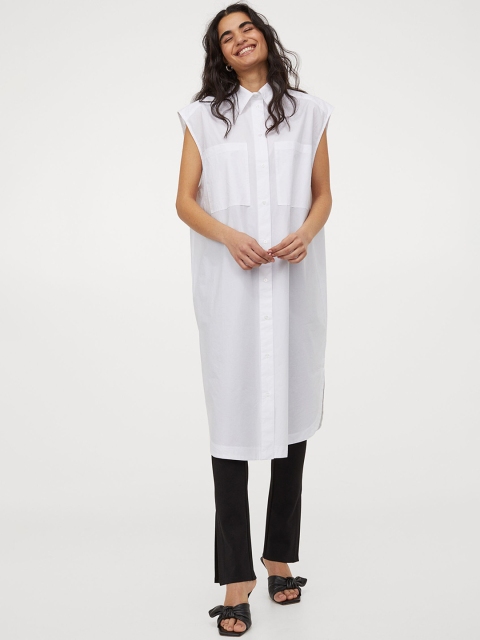 

H&M Women White Solid Sleeveless Shirt Dress