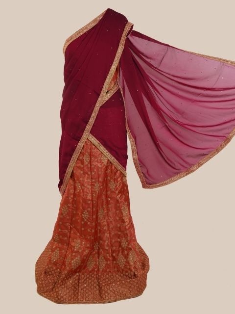 

Pothys Magenta Embroidered Poly Chiffon Saree