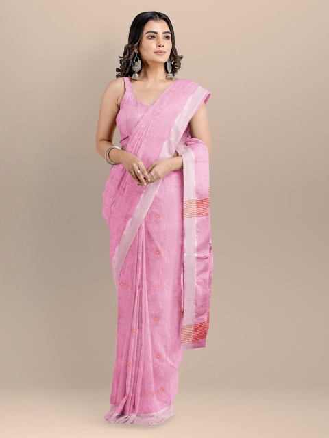 

BharatSthali Pink Pure Cotton Woven Design Handloom Maheshwari Saree