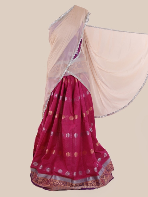 

Pothys Cream-Coloured & Pink Poly Chiffon Solid Lehenga Saree