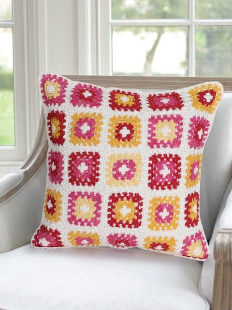 

Mezposh White & Pink Set of Single Embroidered Square Cushion Covers
