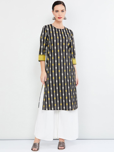 

max Women Black Ethnic Motifs Printed Kurta