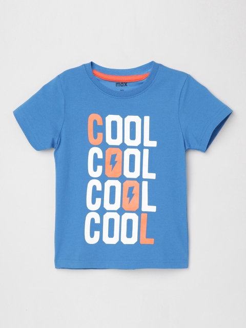 

max Boys Blue Printed Round Neck Cotton Pure Cotton T-shirt
