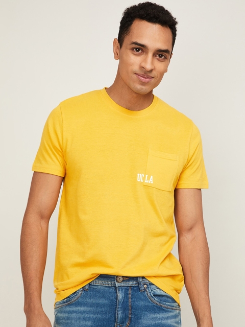 

UCLA Men Yellow Solid Round Neck T-shirt