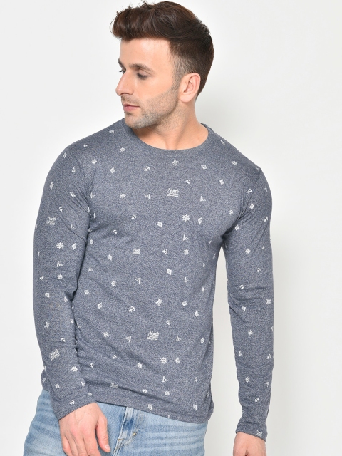 

Chkokko Men Blue Printed Round Neck T-shirt