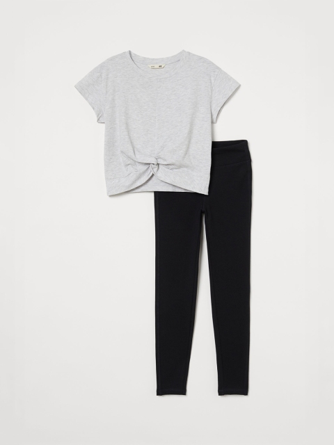 

H&M Girls Grey & Black 2-Piece Knot-Detail Jersey Set