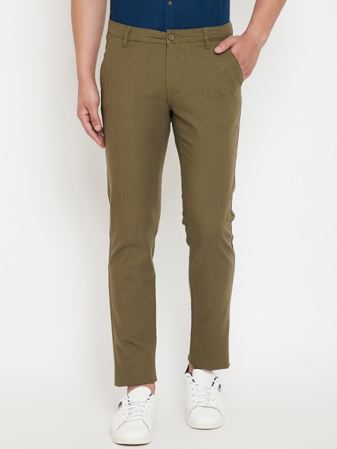 

Canary London Men Olive Green Slim Fit Solid Regular Trousers