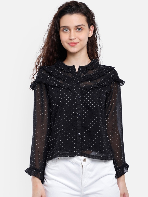 

Yaadleen Black Geometric Printed Georgette Shirt Style Top
