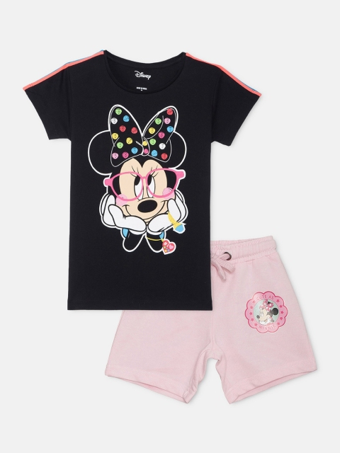 

Kids Ville Girls Black & Pink Printed T-shirt with Shorts