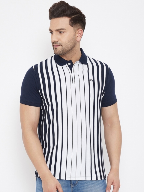 

98 Degree North Men Navy Blue Striped Polo Collar T-shirt