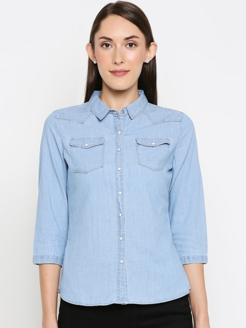 

Kraus Jeans Women Blue Regular Fit Solid Casual Cotton Shirt
