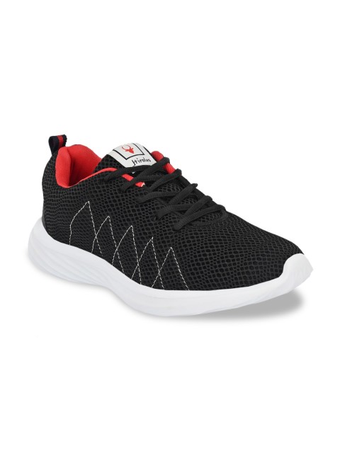 

HIROLAS Men Black Woven Design Mesh Running Shoes