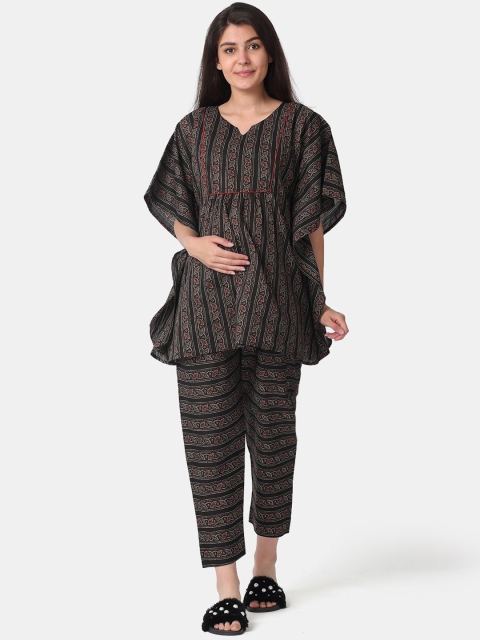 

The Mom Store Women Black & Grey Maternity Printed Kaftan Night Suit