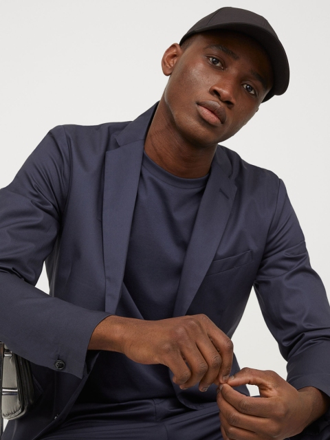 

H&M Men Navy Blue Slim Fit Unconstructed Blazer