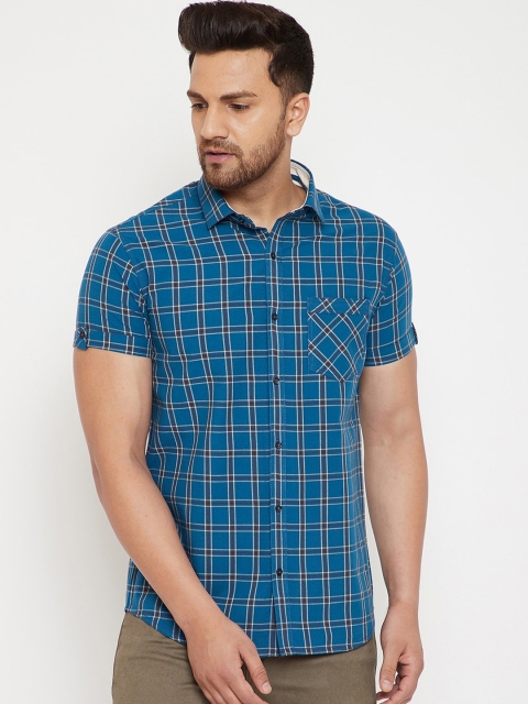 

Canary London Men Blue Slim Fit Checked Casual Shirt
