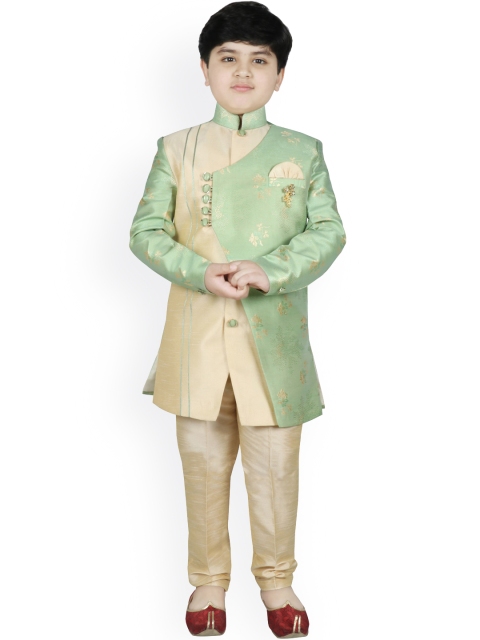 

SG YUVRAJ Boys Green & Gold-Coloured Brocade Sherwani Set
