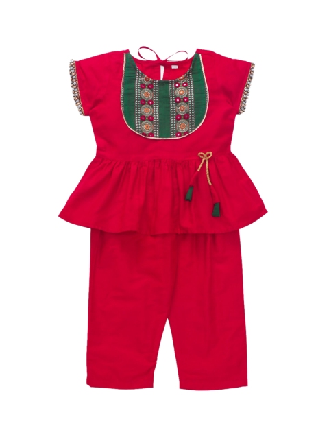 The Magic Wand Girls Red & Green Embellished Top with Palazzos