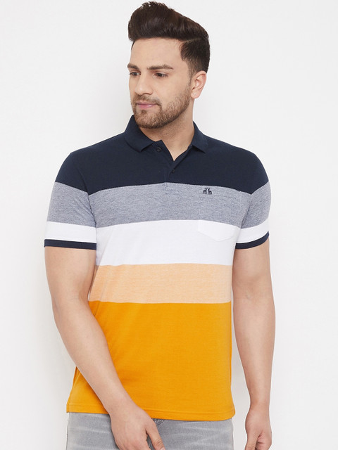 

98 Degree North Men Navy Blue Colourblocked Polo Collar T-shirt