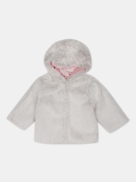 The Childrens Place Boys Pink Solid Fur Hooded Tailored Jacket