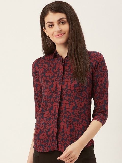 

Hancock Women Navy Blue & Red Slim Fit Printed Casual Shirt