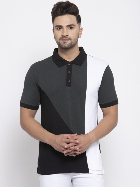 

Kalt Men Black Colourblocked Polo Collar T-shirt