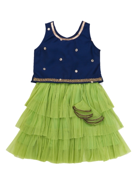 

The Magic Wand Girls Blue & Green Embellished Top with Skirt