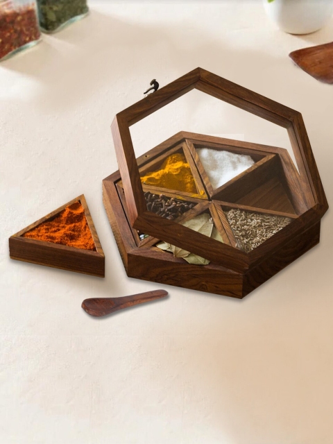 

nestroots Brown Solid Sheesham Wood Hand-Painted Masala Box