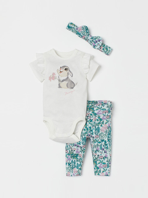 

H&M Unisex Kids White & Green Printed 3-Piece Printed Set
