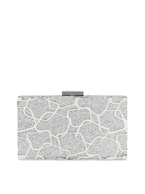 

Mochi Silver-Toned & White Embellished Clutch