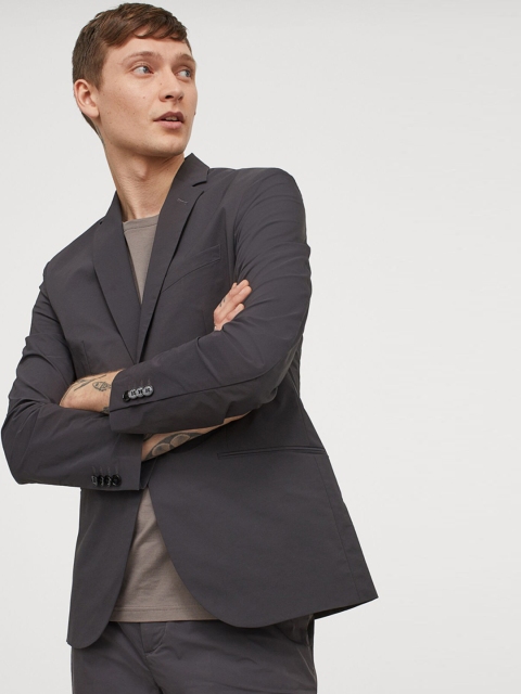 

H&M Men Charcoal Grey Jacket Slim Fit