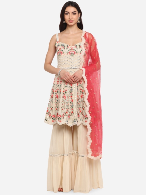 

BOMBAY SELECTIONS Women Cream-Coloured Embroidered Kurta with Pyjamas & Dupatta